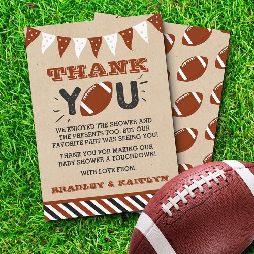 Football Themed Co_ed Baby Shower Thank You Card