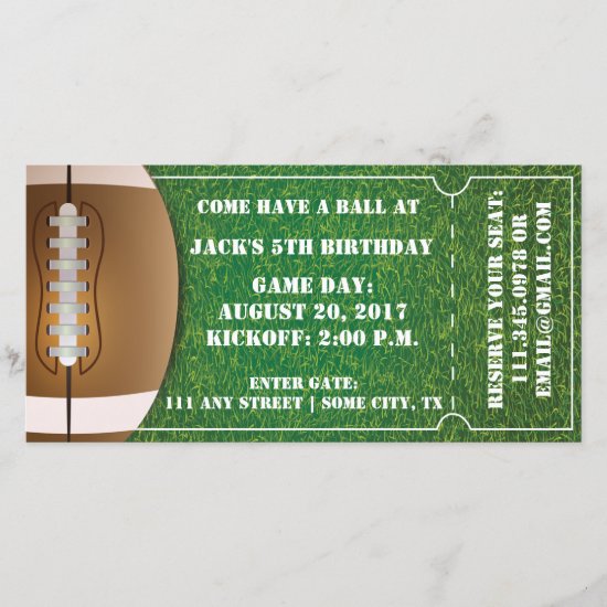 Football Themed Ticket Invitation for Birthday
