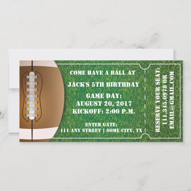 Football Themed Ticket Invitation for Birthday (Front)
