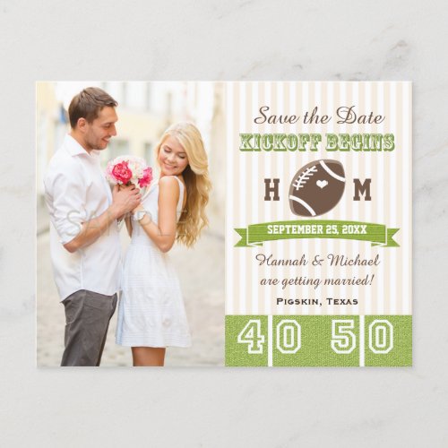 Football Themed Wedding Save the Date Announcement Postcard