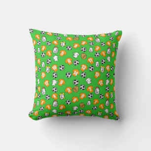 Football themed with shirts in orange gold throw pillow