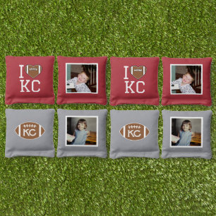 Football These - I heart love - 2 custom photos Cornhole Bags