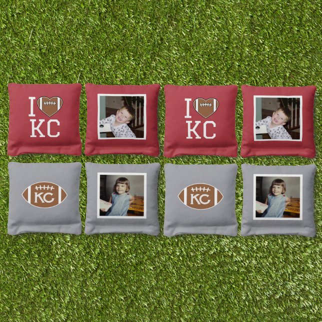 Football These - I heart love - 2 custom photos Cornhole Bags (Set)