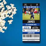 Football Ticket 1st Birthday Party Photo Invitation<br><div class="desc">Get ready for the ultimate first birthday celebration with our Football Ticket-style birthday party invitations! Designed to look like a real football ticket, these invitations are perfect for the young sports fan in your life. The front features a photo of the birthday child, making this invitation extra special and personalized....</div>