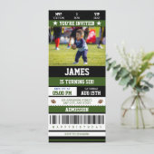 Football Ticket 6th Birthday Party Photo Invitation (Standing Front)