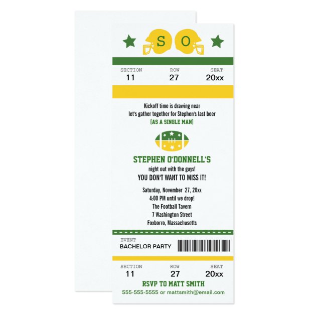 Football Ticket Bachelor Party Invitation