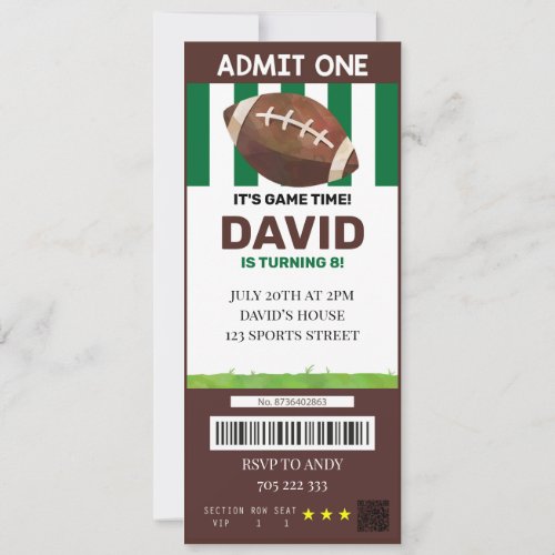 Football Ticket Birthday Boy Sports Creative