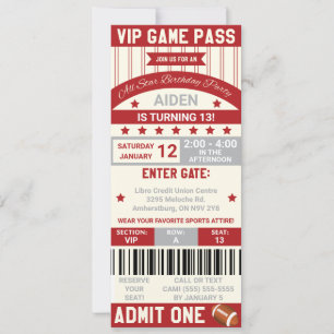 Football Ticket Birthday Invitation