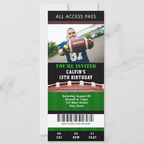 Football Ticket Birthday Invitation 