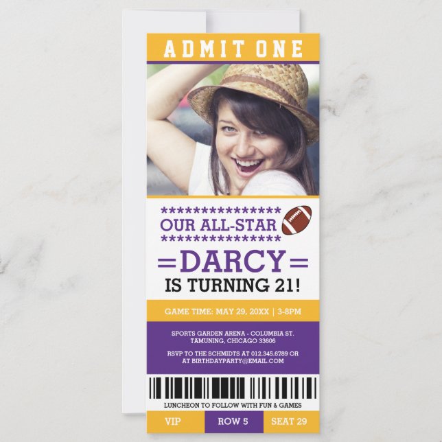 Football Ticket Birthday Invites (Front)