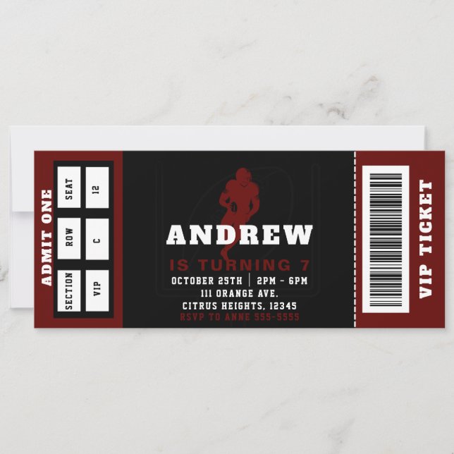Football Ticket Birthday Party  Invitation (Front)