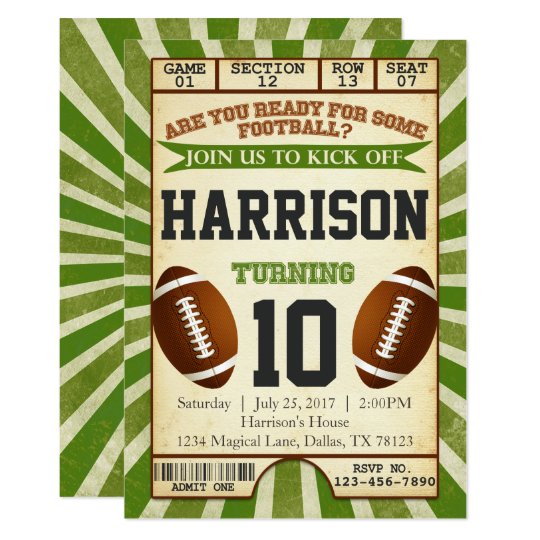 Football Ticket Birthday Party Invitation Invite Zazzle Com