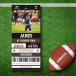 Football Ticket Birthday Party Photo Invitation<br><div class="desc">Get ready for the ultimate birthday celebration with our Football Ticket-style birthday party invitations! Designed to look like a real football ticket, these invitations are perfect for the young sports fan in your life. The front features a photo of the birthday child, making this invitation extra special and personalized. The...</div>