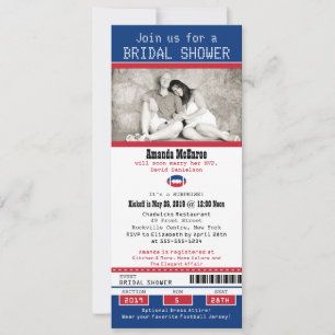 Football Ticket Blue and Red Bridal Shower Invitation
