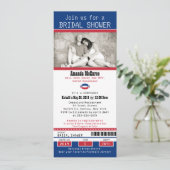 Football Ticket Blue and Red Bridal Shower Invitation (Standing Front)