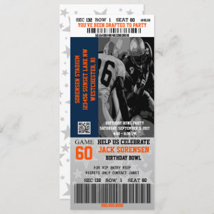 Denver Broncos Birthday Invitation, Football, Ticket Invitation