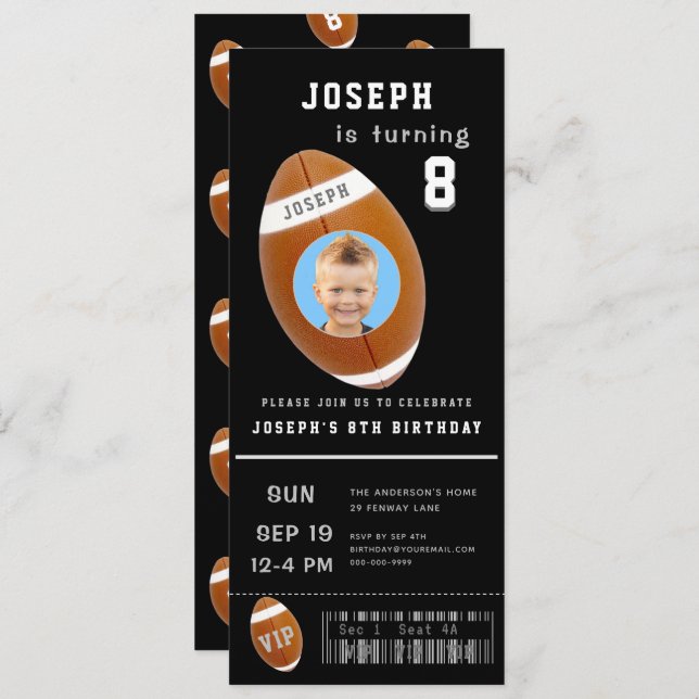 Football Ticket Custom Photo Birthday Invitation (Front/Back)