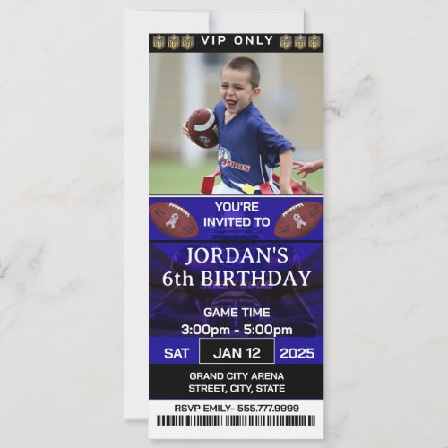 Football Ticket for Birthday Party Invitation
