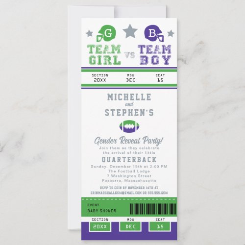 Football Ticket Gender Reveal Baby Shower Invitation