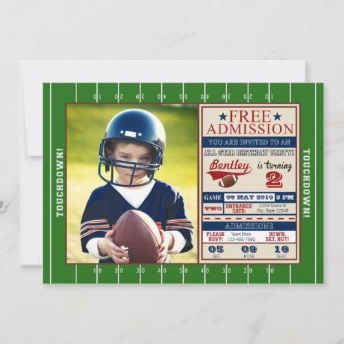 Football Ticket Photo Birthday Invitation