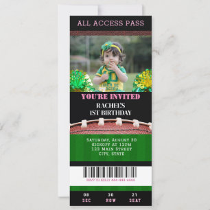 Football Ticket Pink Birthday Invitation