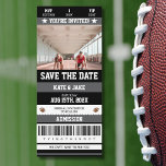 Football Ticket Sport Unique Photo Save The Date Invitation<br><div class="desc">Announce your big day in the most unique way with our football ticket-inspired save-the-date card! Perfect for sports-loving couples, this fun and creative design transforms your save-the-date into a personalized keepsake that looks just like a real game ticket. The card even features space for a photo of the happy couple,...</div>