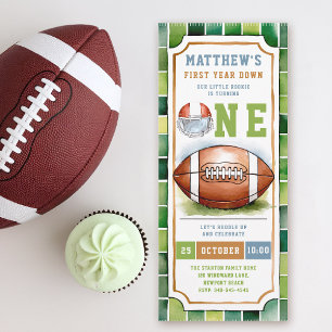 Football Ticket Sports Theme Cute Boy 1st Birthday Invitation