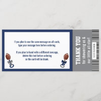 Football Ticket Thank You Card, Baby Shower
