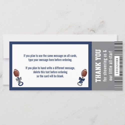 Football Ticket Thank You Card Baby Shower Invitation