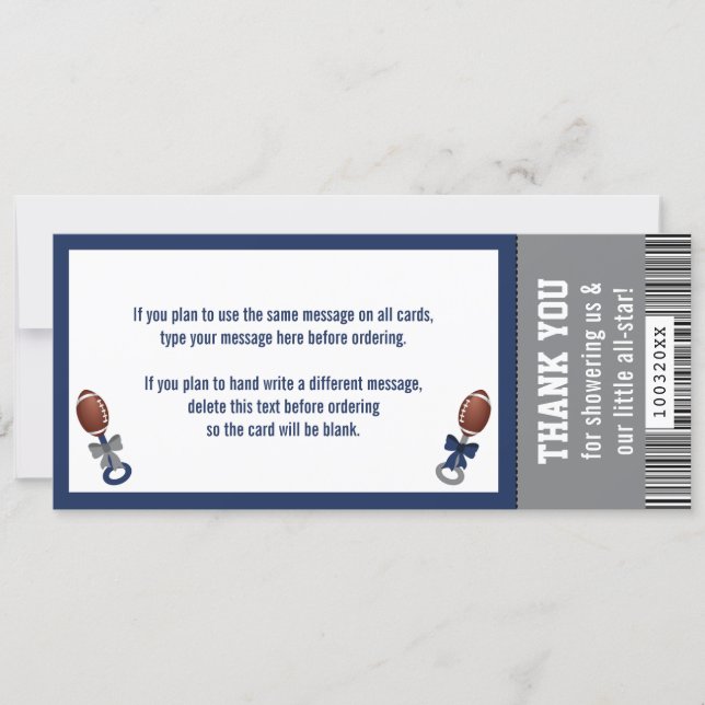 Football Ticket Thank You Card, Baby Shower Invitation (Front)