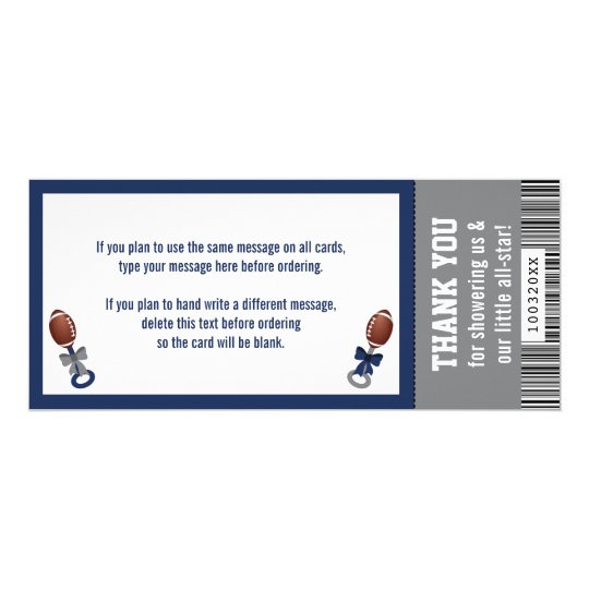 Football Ticket Thank You Card Baby Shower Invitation Zazzle Com