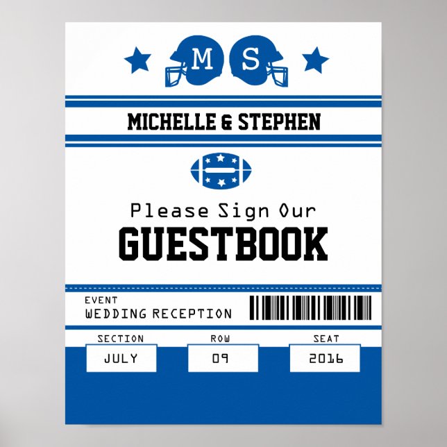 Football Ticket Wedding Guestbook Sign (Front)