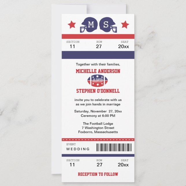 Football Ticket Wedding Invitation (Front)