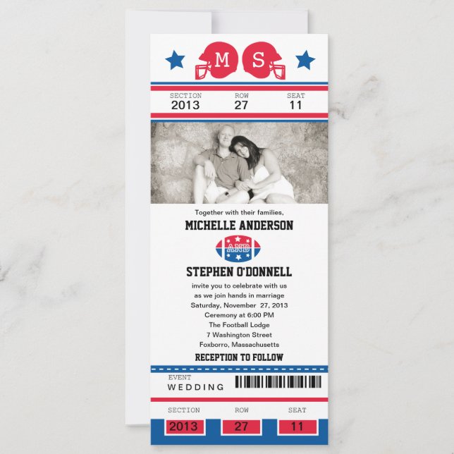 Football Ticket Wedding Invitation (Front)
