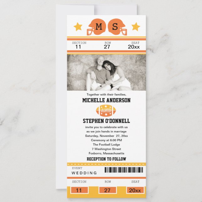 Football Ticket Wedding Invitation (Front)