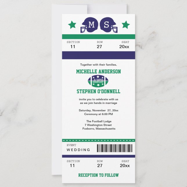Football Ticket Wedding Invitation (Front)