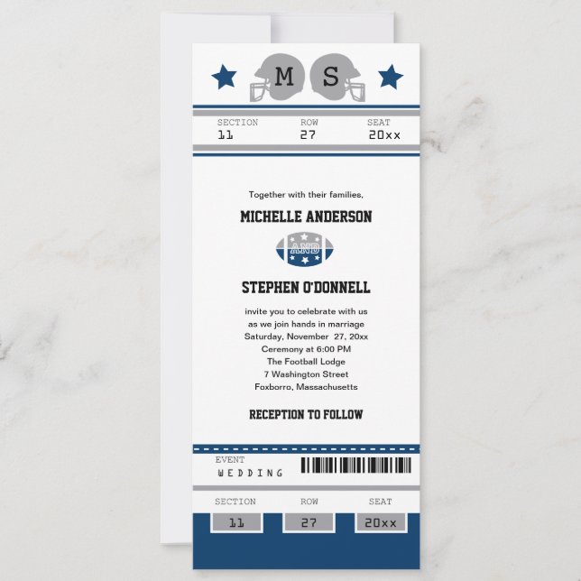 Football Ticket Wedding Invitation (Front)