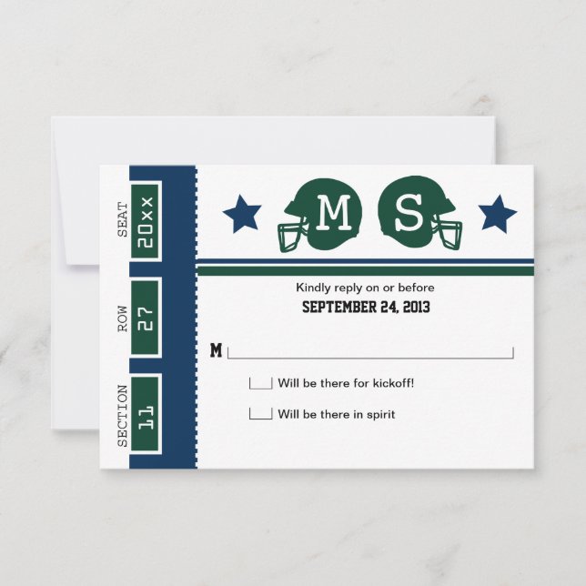 Football Ticket Wedding RSVP Card (Front)