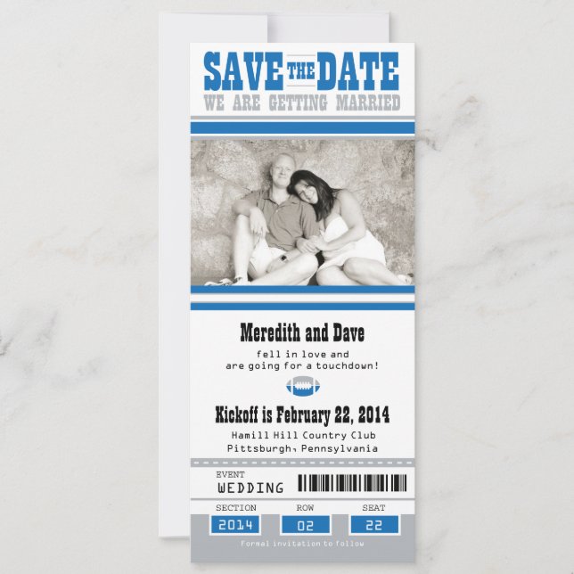 Football Ticket Wedding Save the Date (Front)