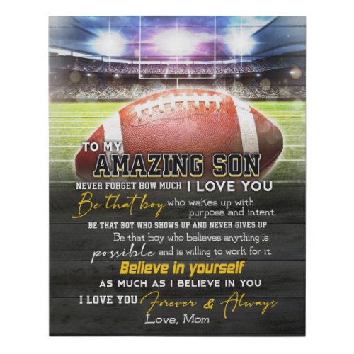 Football To My Amazing Son Believe In Yourself Faux Canvas Print