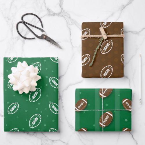 Football Toss Design Green Brown and White Wrapping Paper Sheets