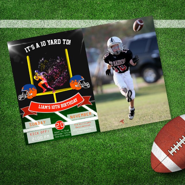 Football Touch Down Photo Kid's Birthday Invitation (A great football personal birthday invitation. Add your child's photo and make it a touchdown party!)