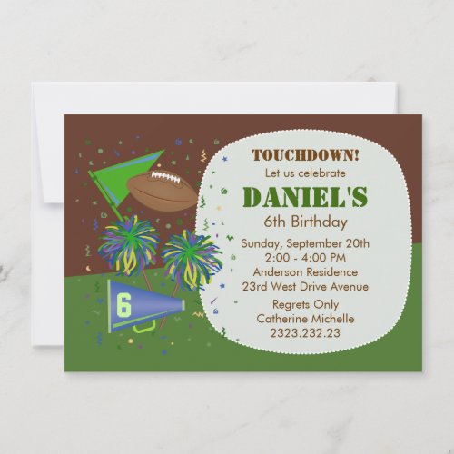 Football Touchdown Children's Birthday Party Personalized Invitations