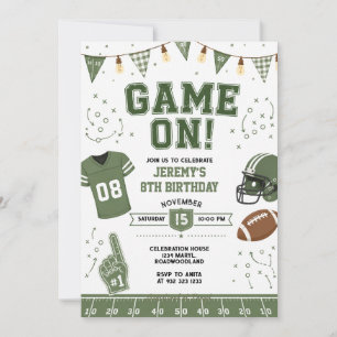 Football TouchDowns Game Day Green Sports Birthday Invitation