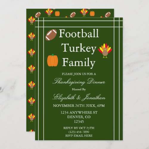 Football Turkey Family Thanksgiving Invitation