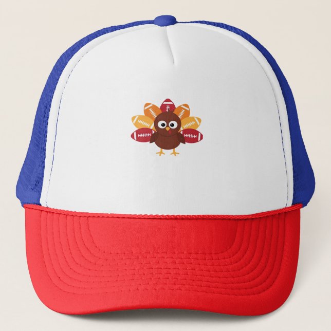 Football Turkey Funny Thanksgiving Oversized T-Shi Trucker Hat (Front)