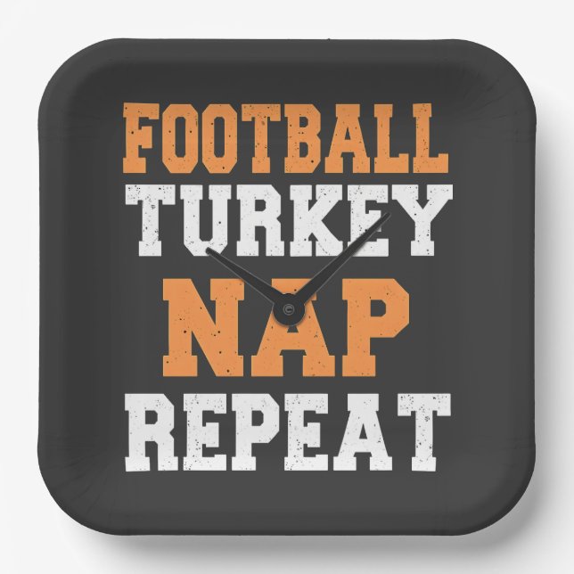 Football Turkey Nap Repeat Thanksgiving Paper Plates (Front)