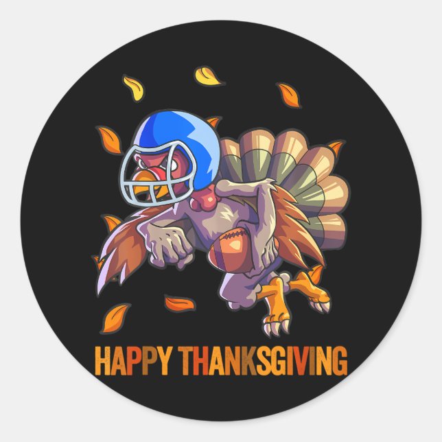 Football Turkey Thanksgiving Men Boys Turkey Classic Round Sticker (Front)