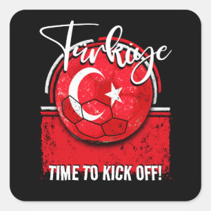 Football Türkiye Flag, European Turkish Soccer Square Sticker