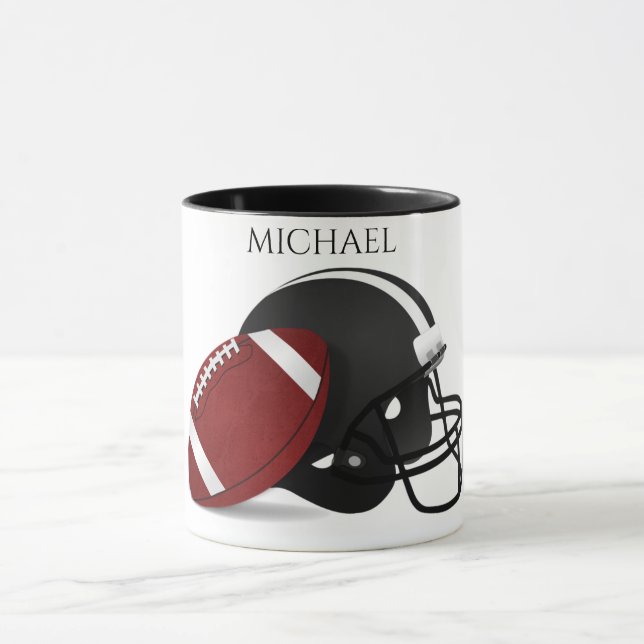 Football two toned mug with personalized name. (Center)